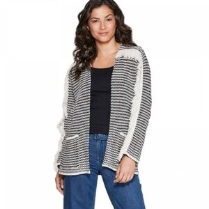 Knox Rose black and‎ white striped fringe open cardigan Size Medium